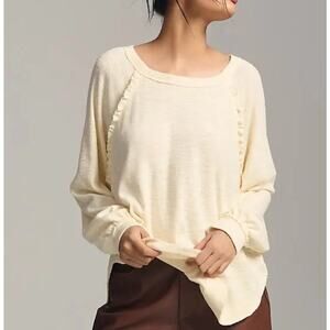 Pilcro Ruffled Raglan Thermal Top Womens XL Cream Oversized Neutral Slouchy